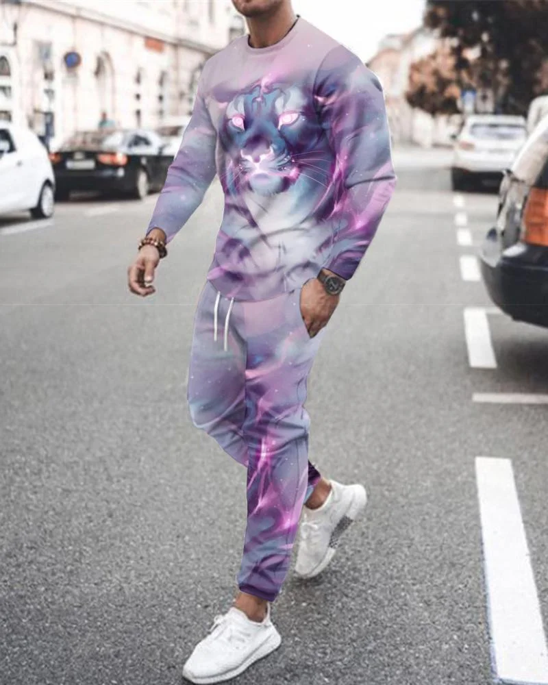 Men's Fashion Pink&Purple Tiger Printing Long-sleeved Suit