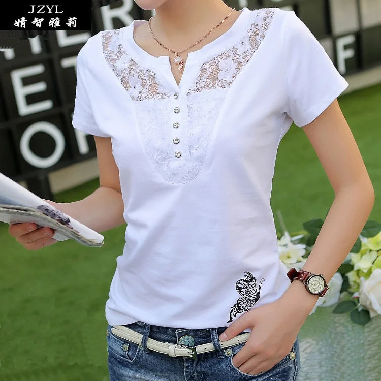 2022 Summer T-shirt Women Casual Lady Top Tees Cotton White Tshirt Female Brand Clothing T Shirt Top Tee