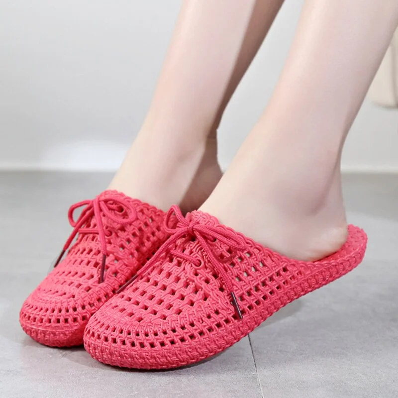 Summer Slippers for Women Fashion Hollow Out Garden Beach Slippers Women Bow Tie Weave Outdoor Casual Shoes Woman