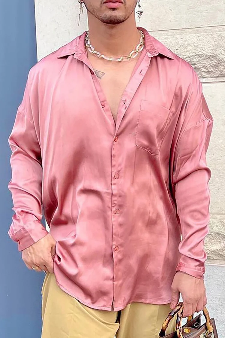 Casual Satin Loose Fit Pink Shirt [Pre-Order]