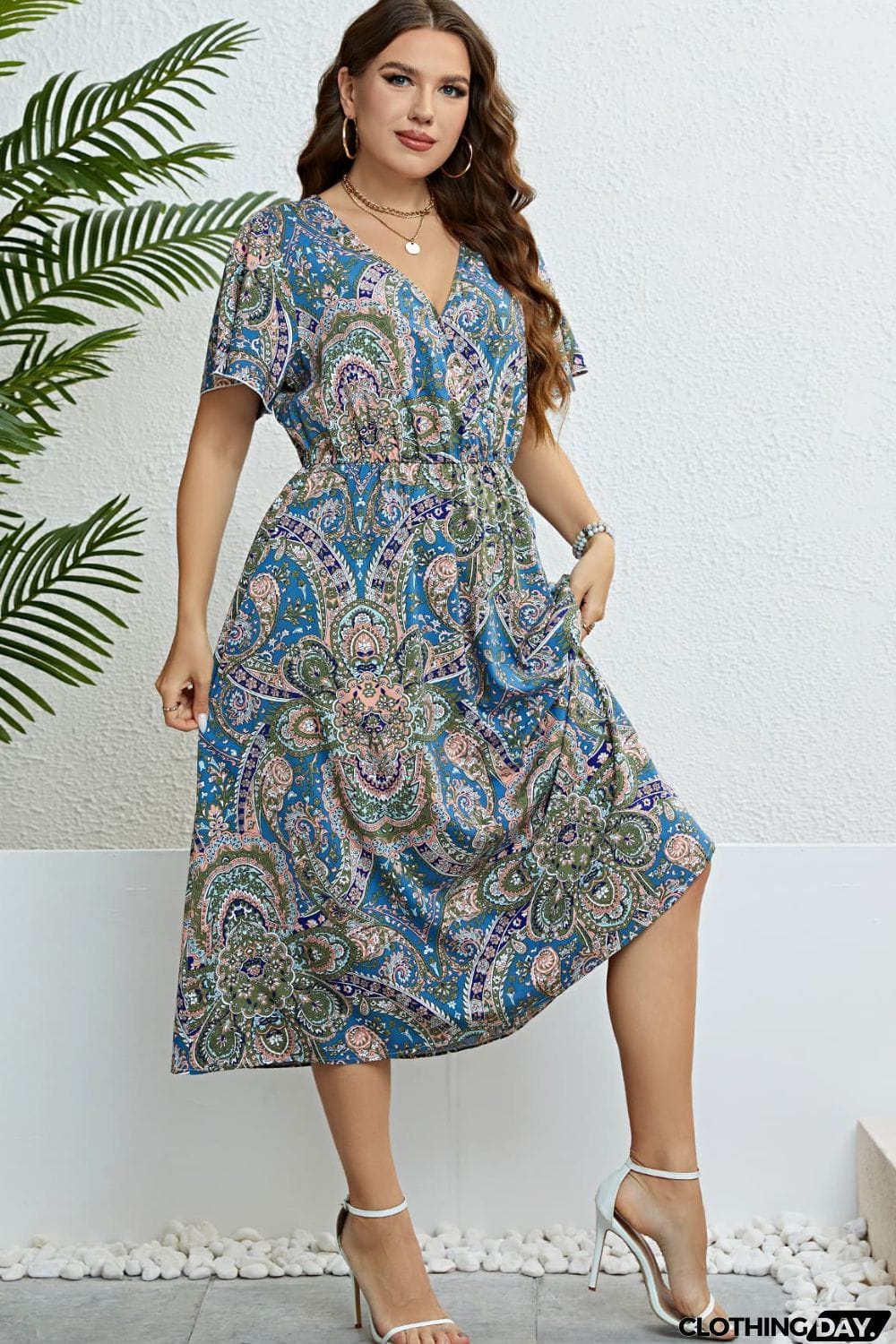 Printed Flutter Sleeve Midi Dress