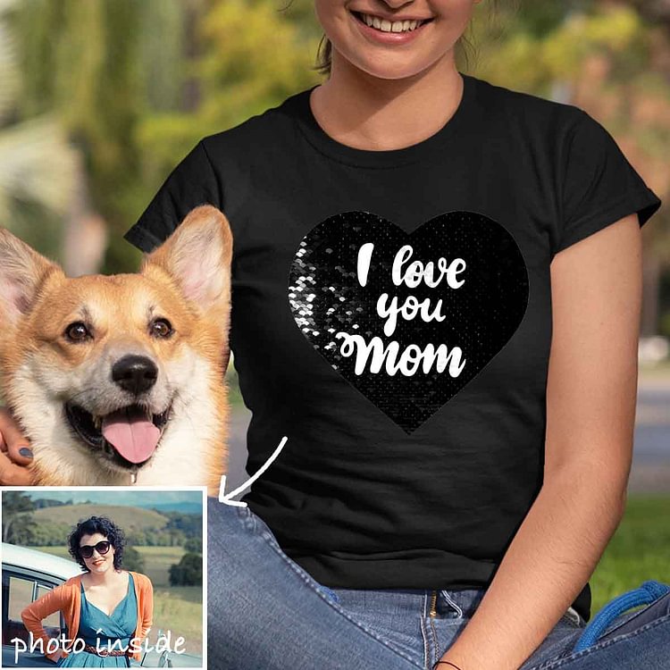 Custom I Love You Mom Flip Sequin Shirt (Double Print)