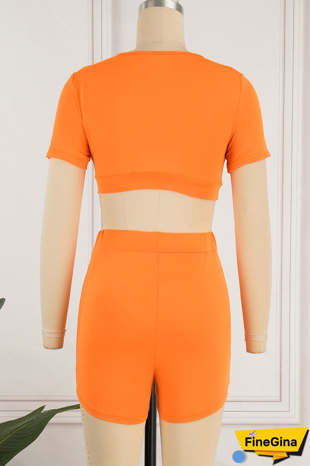 White Sexy Solid Hollowed Out Patchwork V Neck Short Sleeve Two Pieces