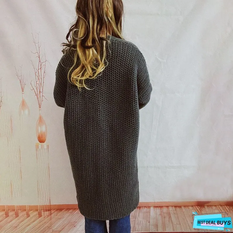 Casual Solid Colour Knitted Cardigan