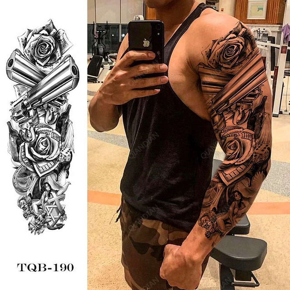 Sdrawing Arm Temporary Tattoo Lady Gun Eye Flower Tiger Lion Skull Eagle Women Body Leg Waterproof Sticker Cool Man Totem Sleeve
