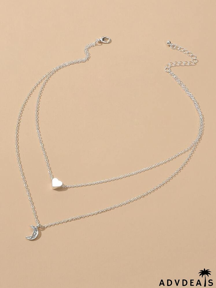 Heart & Moon Pendant Layered Necklace