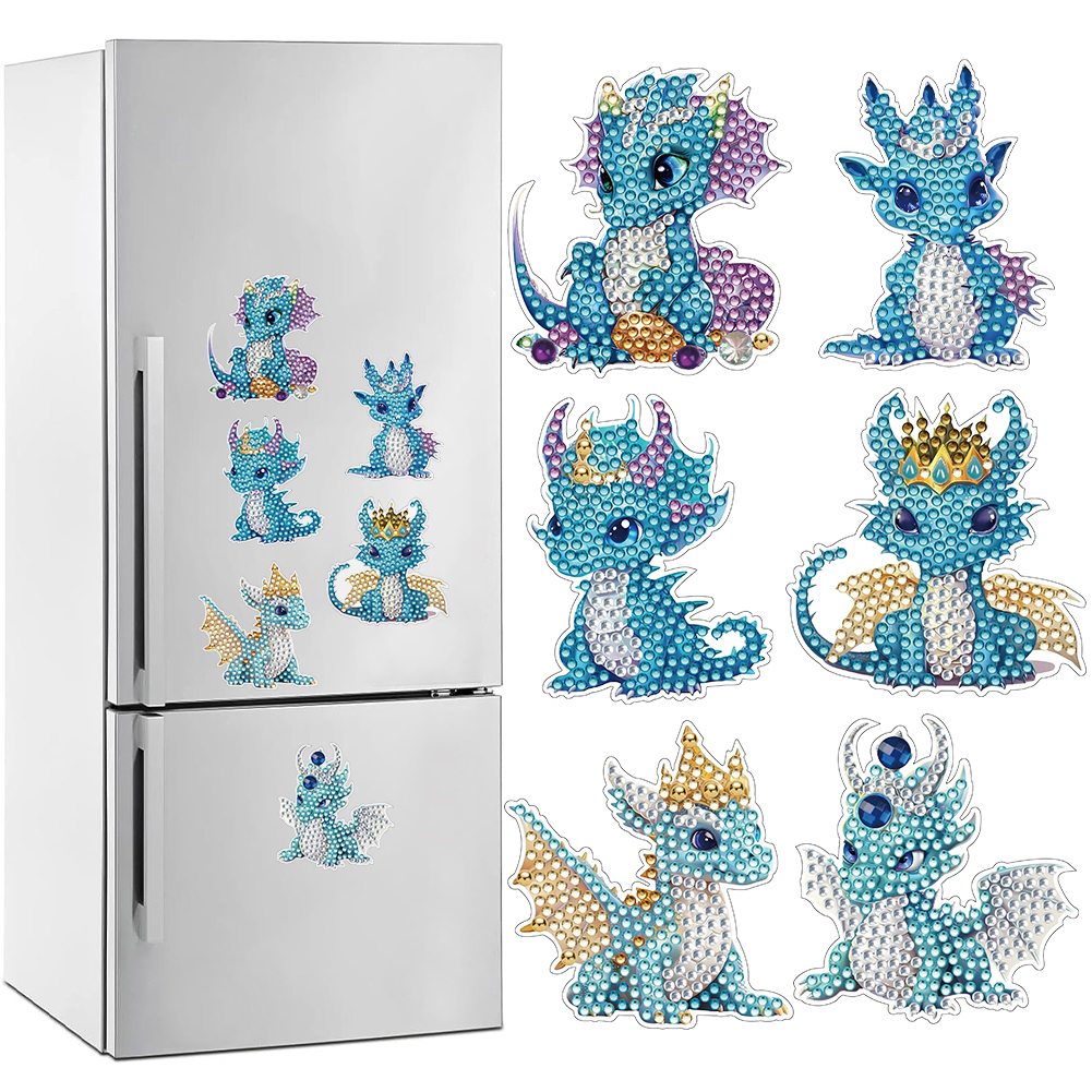 6 Pcs Diamond Painting Magnets Refrigerator for Adults Kids (Blue Pterosaur)