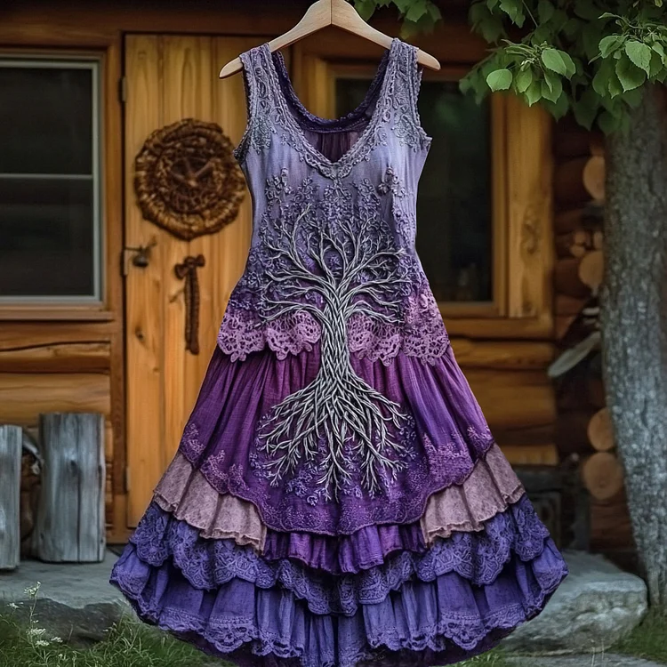 Vintage Life Of Tree Tribal Lace Patchwork Art Comfy Tank Dress