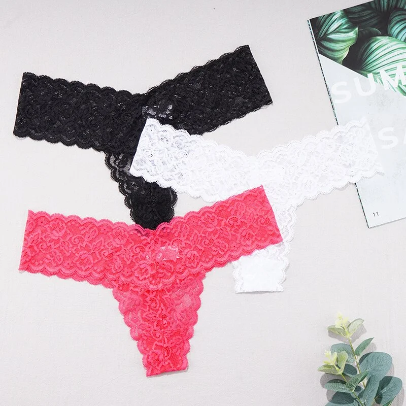 Billionm Woman Lace Thong Low-Rise G String Sexy Briefs Female Lingerie Transparent T-back Solid Color Underwear Ladies Tangas