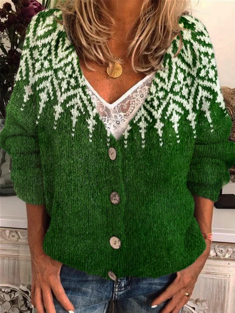 Four Leaf Clover Pattern Women's Icelandic Sweater