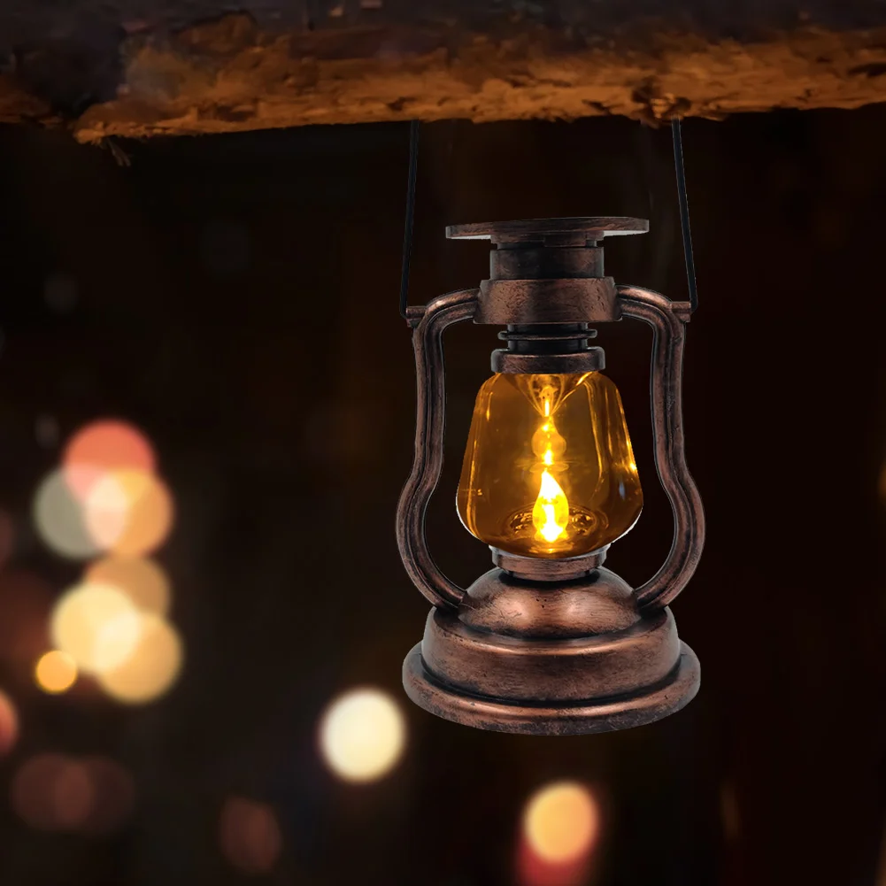 Solar Powered Retro Classic Kerosene Lamp Portable LED Lantern Light (B)