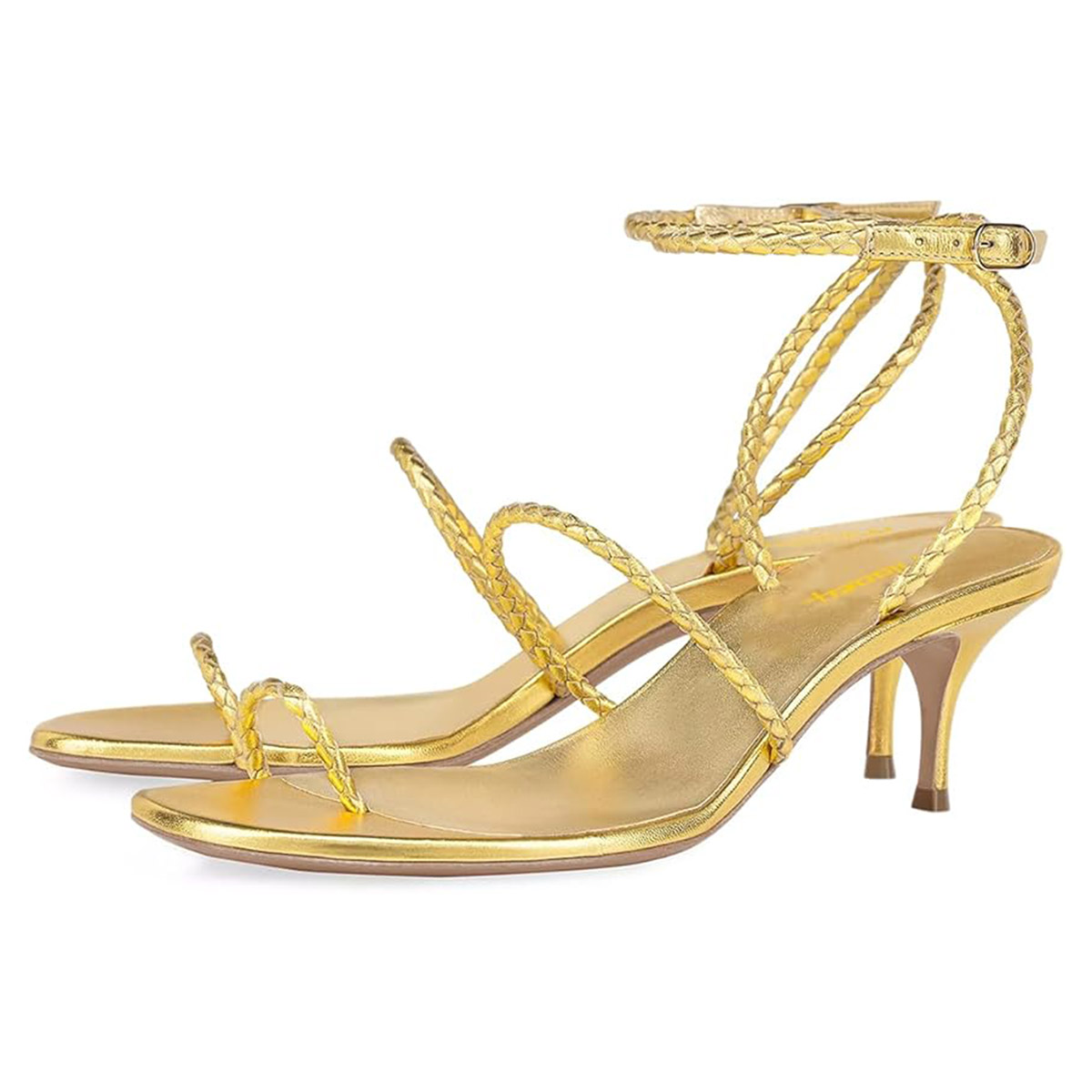 Gold Metallic Open Toe Kitten Heel Buckled Strappy Summer Sandals Nicepairs