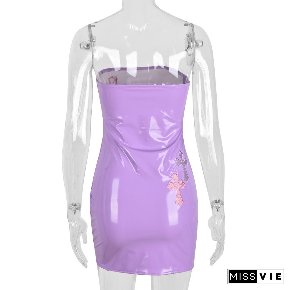Y2K Cross Embroidered Bodycon Dress