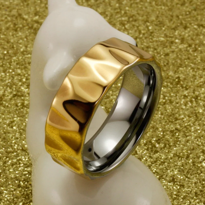 8MM Gold Women's Or Men's Tungsten Carbide Wedding Faceted Rings Comfort Fit