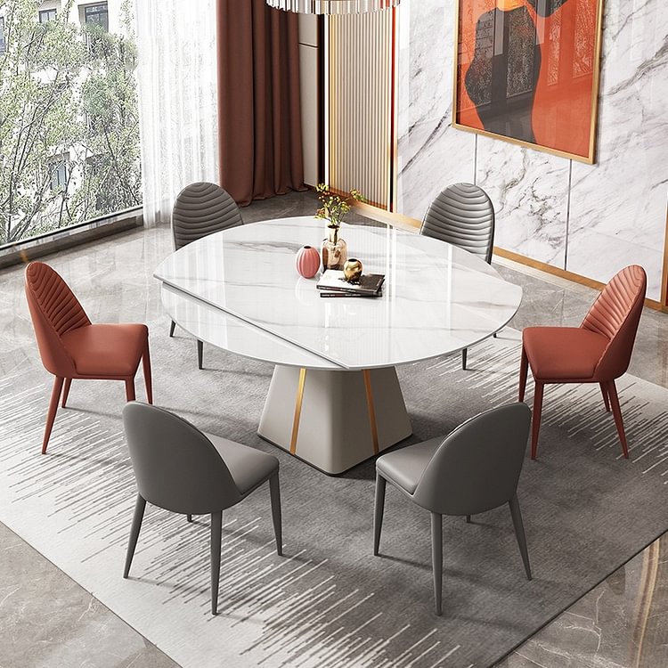 Homemys Modern Expandable Dining Table With Carbon Stainless Steel Base