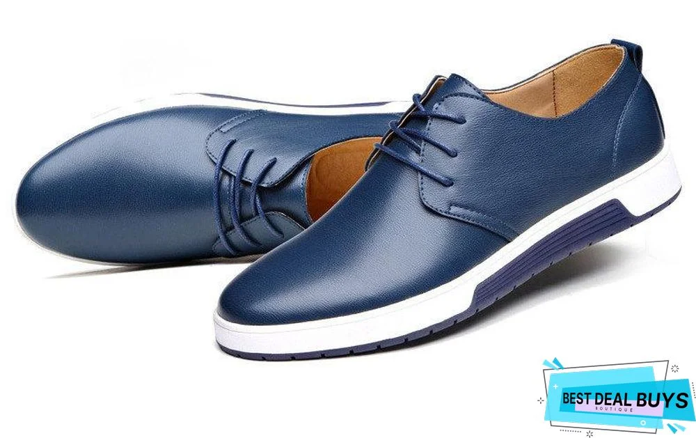 Men Shoes Casual Leather Fashion Trendy Black Blue Brown Flat Shoes