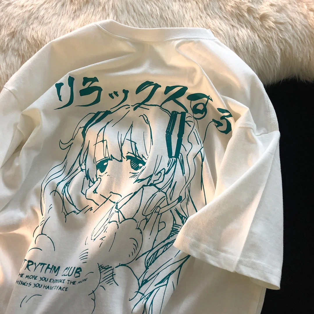 Women Clothing Womens T-Shirt Y2K Japanese Harajuku Graphic Kawaii T Shirts Anime Print Oversized T-Shirt Plus Size Grunge Tops