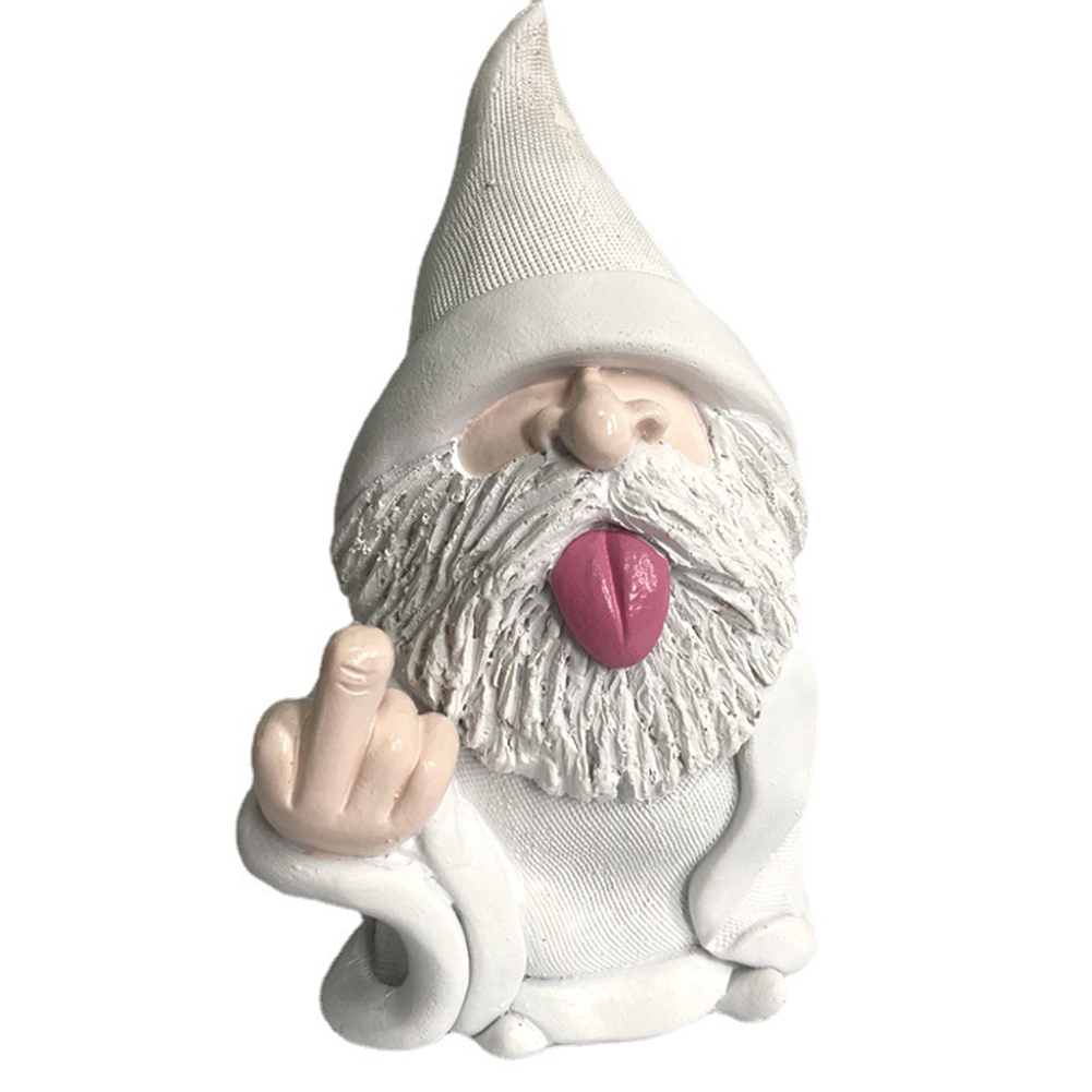 

Courtyard Dwarf Resin White Vertical Middle Finger Decor (Put Out Tongue), 501 Original