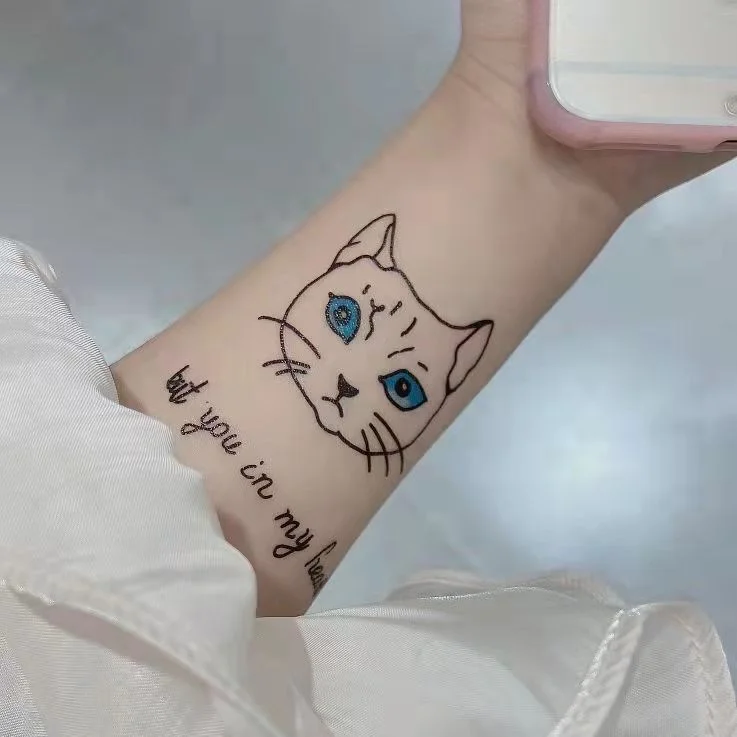 Tatoo Waterproof Cat Japanese Cute Pet Arm Semi Permanent Tattoo Cat Animal Funny Tattoo Sticker Temporary Tattoos for Men Women