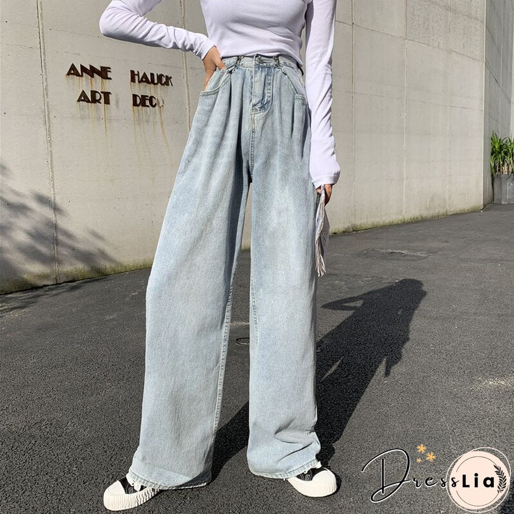 Woman Jeans High Waist Clothes Wide Leg Denim Clothing Blue Streetwear Vintage Quality Fashion Harajuku Straight Pants