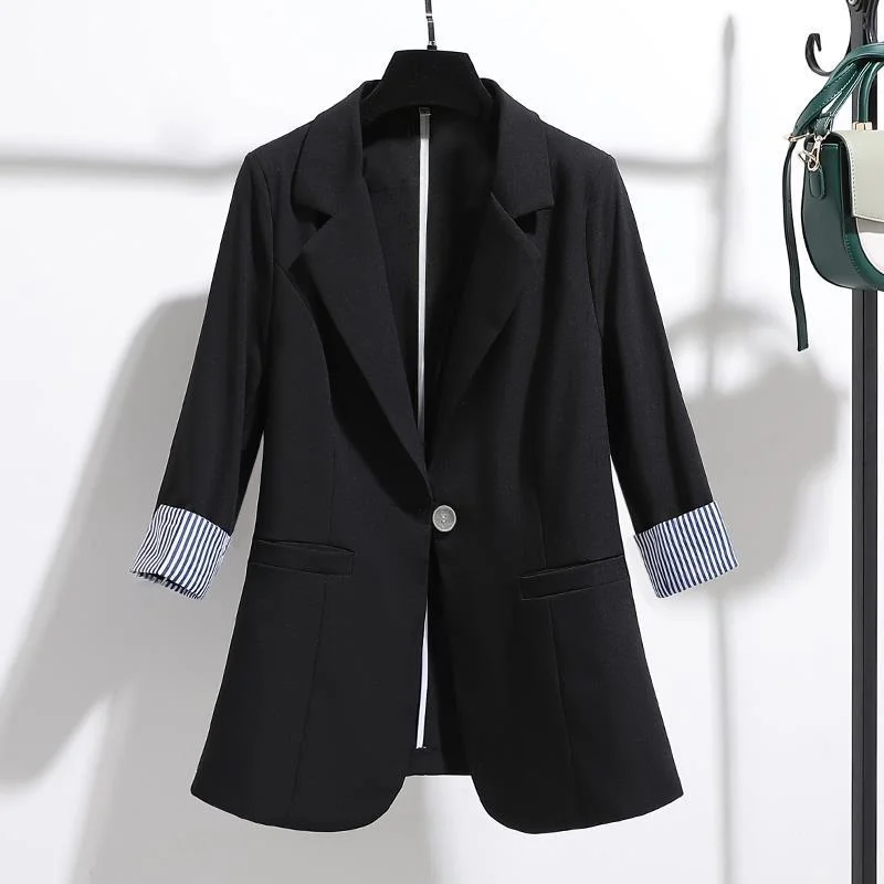 Blazers Women Office Lady Work-suit Slim Korean Style Simple Minimalist Patchwork Business OL Large Size Trendy Womens Femme New