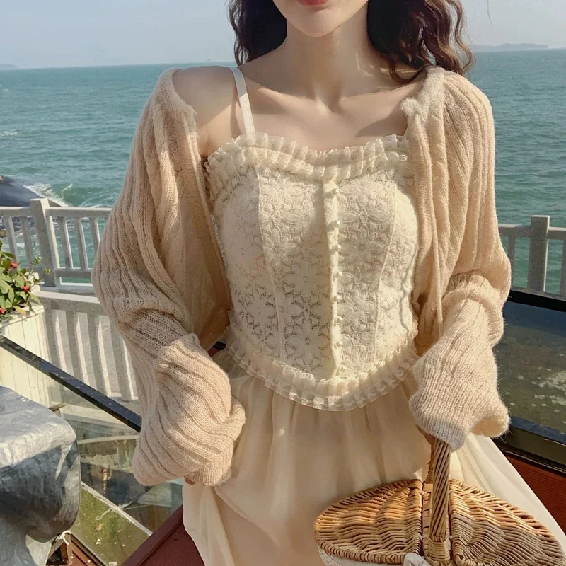 Billionm Women Pearl Sexy Vintage Corset Lace Crop Tops Bralette Cute Camis Vest Spaghetti Straps Elegant French Tank Top Party Clubwear