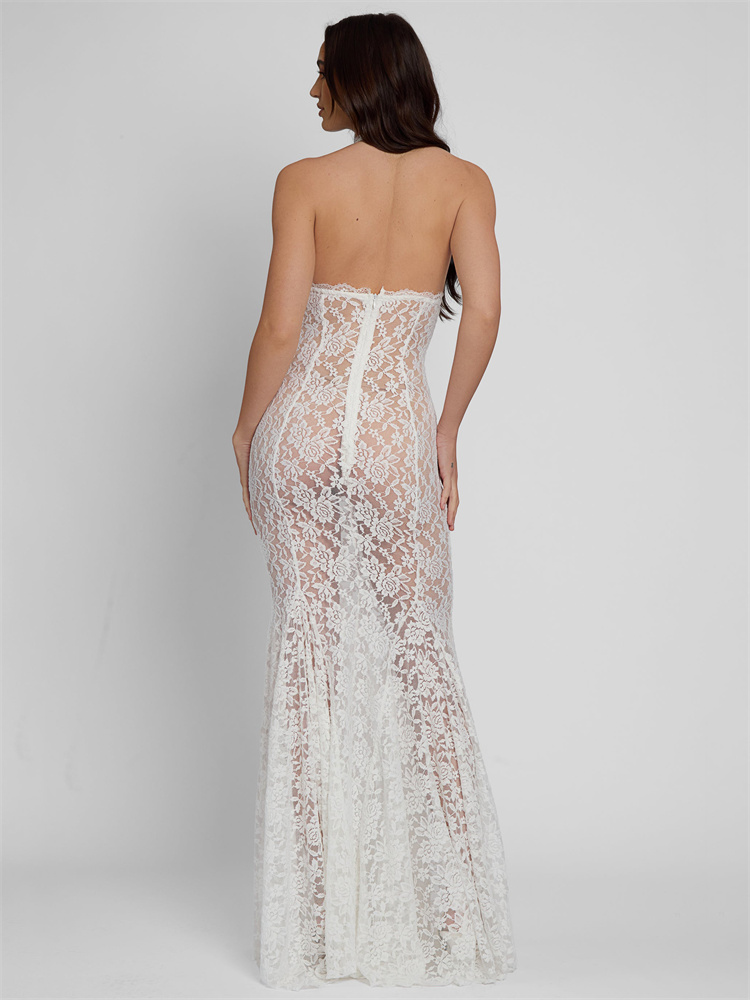  Hollow Out Lace Sexy Long Dress For Women See-Through Sleeveless Backless Fashion Printed Party Dress Summer Maxi Dress