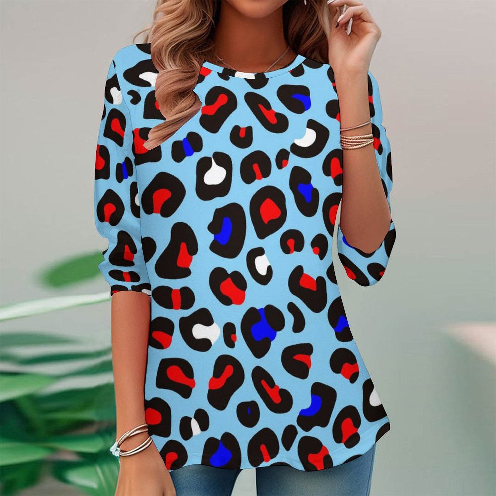 Women Long Sleeve V-neck Graphic Floral Printed Top