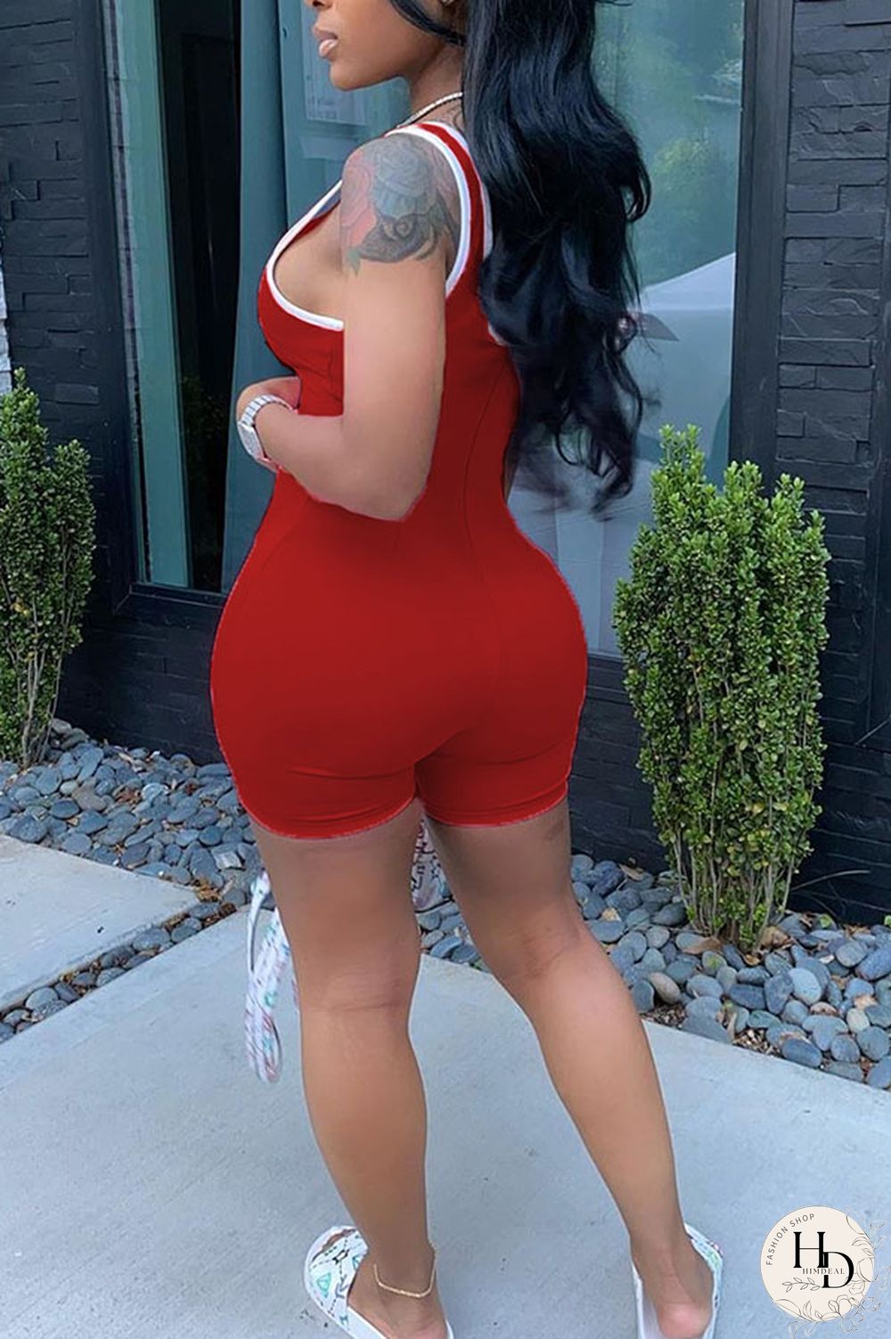 Red Fashion Casual Solid Sleeveless Square Jumpsuits