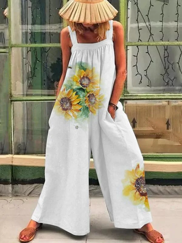 Summer Floral Print Women Jumpsuit Overalls