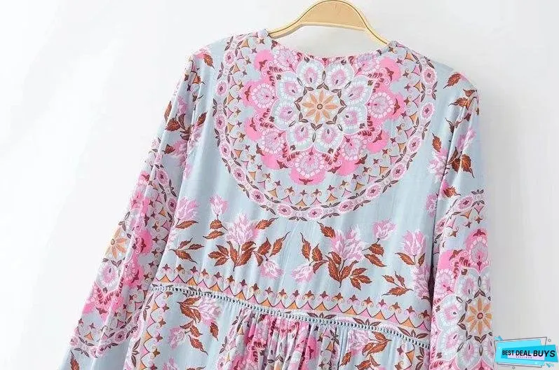 Bohemian long-sleeved lace sunscreen loose blouse