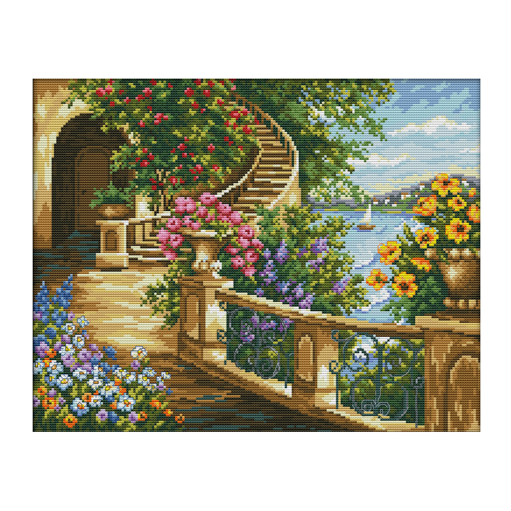 

43*35CM - 14CT Stamped Cross Stitch-Spring Balcony, 501 Original