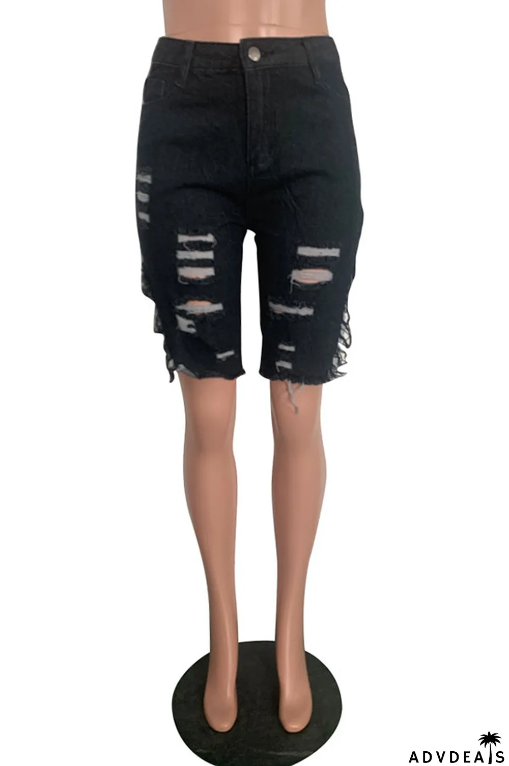 Light Blue Black Light Blue Dark Blue Denim Button Fly Mid Asymmetrical Boot Cut Capris Bottoms