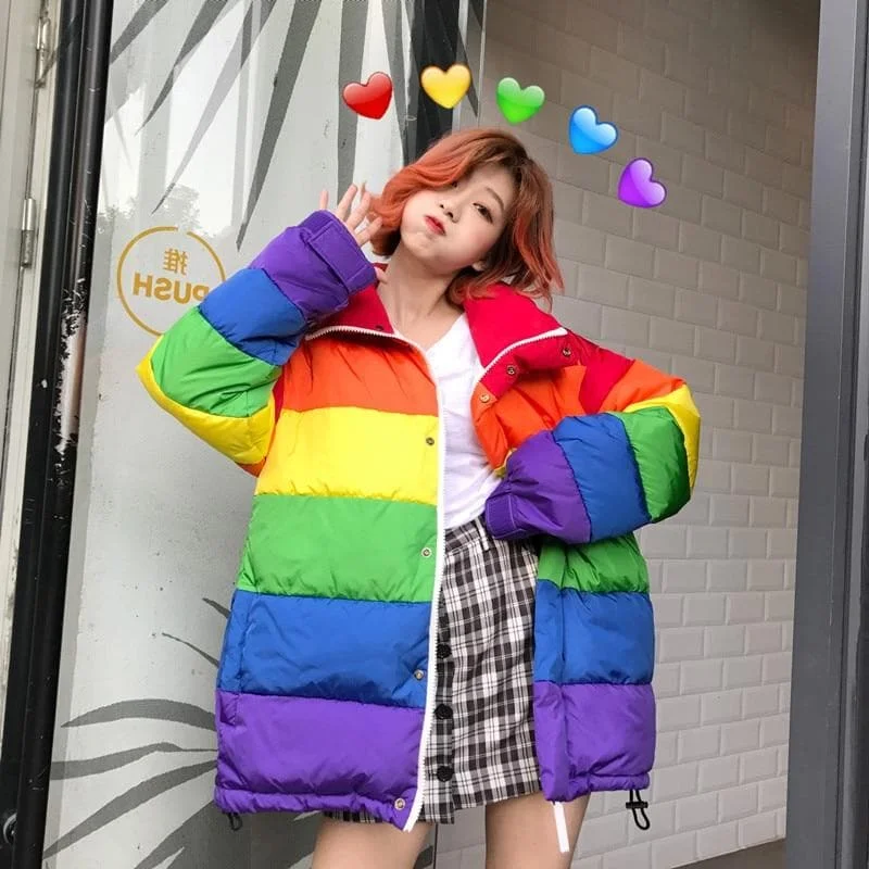 Harajuku Rainbow Striped Parka Coat SP15629
