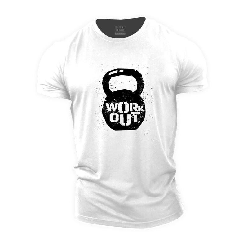 Cotton Workout Pattern Kettlebell Graphic T-shirts tacday