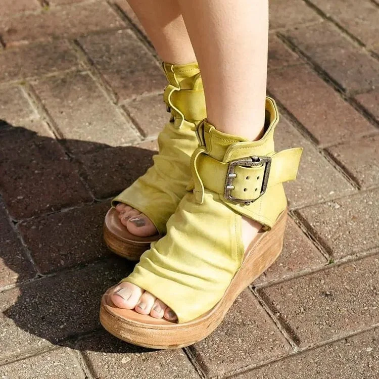 Women Sandals Shoes Summer Retro Peep Toe Platform Sandals PU Leather Zipper Thick Bottom women shoes Ladies Sandals