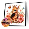 Girafe Et Fleurs-Perçage Rond Peinture Diamant-30*30CM