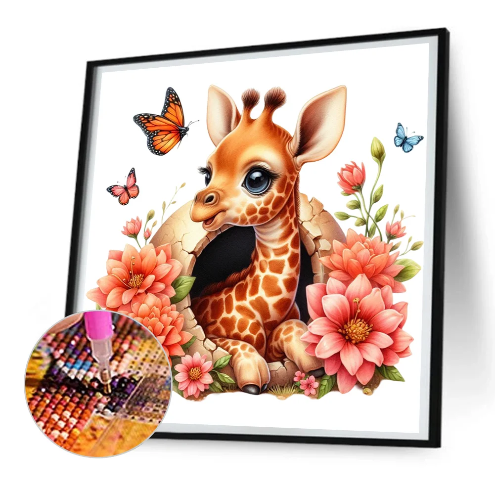 Diamond Painting - Full Round Drill - Flower Giraffe(Canvas|30*30cm)