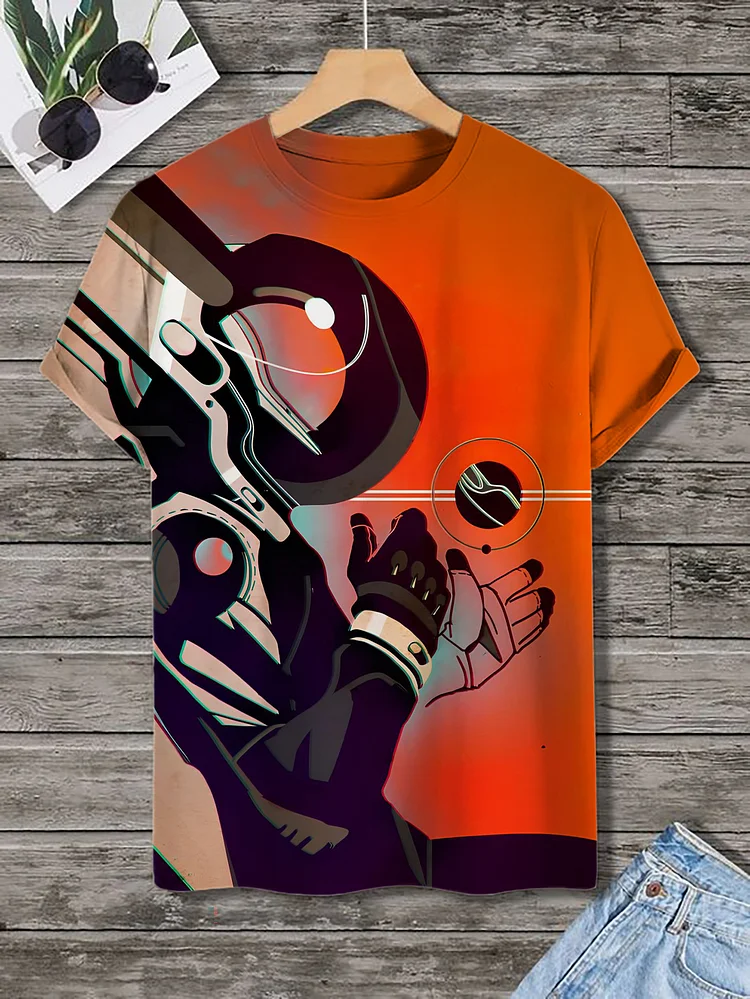 Men's Astronaut Lost in Space Illustration Print Casual T-Shirt
