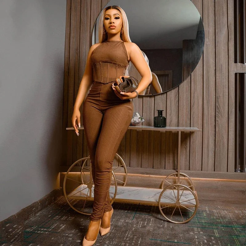 BIIKPIIK Streetwear Two Piece Set Women Sleeveless O Neck Patchwork Vest Tops+Leggings Matching Sets One-color Stretchy Outfits