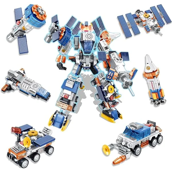 HYG Toys Space Corps Robot Building Toy Set, 6 in-1 Transforming Robot Building Kit, Space Shuttle Toy Educational STEM Toys for Boys Age 6+ Year Old (644 PCS)