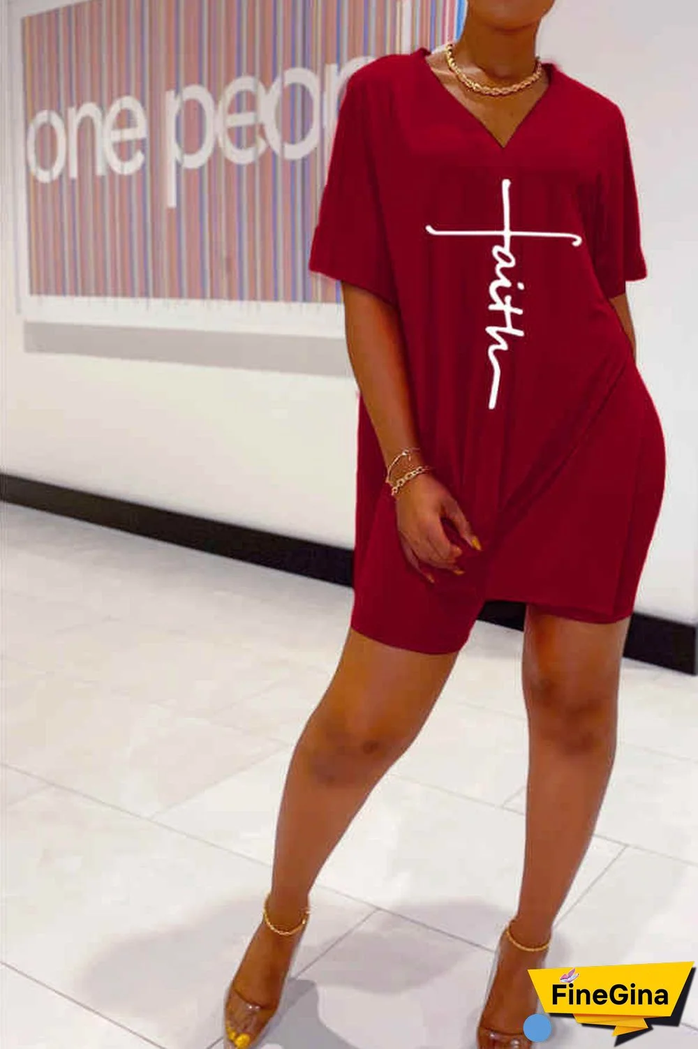 Casual V Neck Letter Print Shorts Set