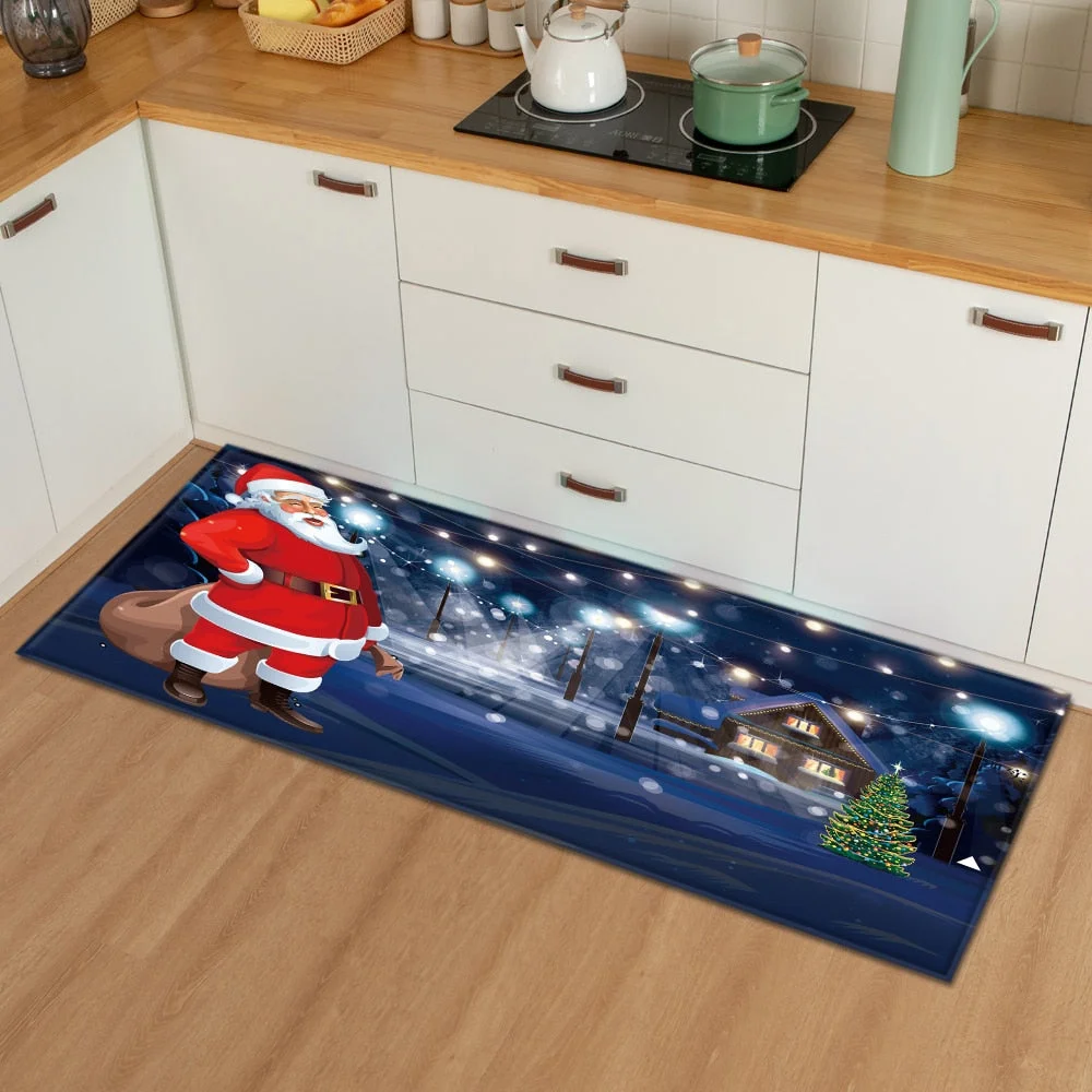 Christmas Kitchen Mat Bedroom Entrance Doormat 3D Pattern Home Floor Decoration Living Room Carpet Bathroom Non-Slip Rug