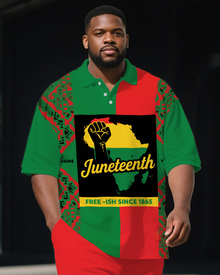 Big Men's Festival Fist Splicing Style Juneteenth Theme Short Sleeve Polo Shirt Shorts Suit