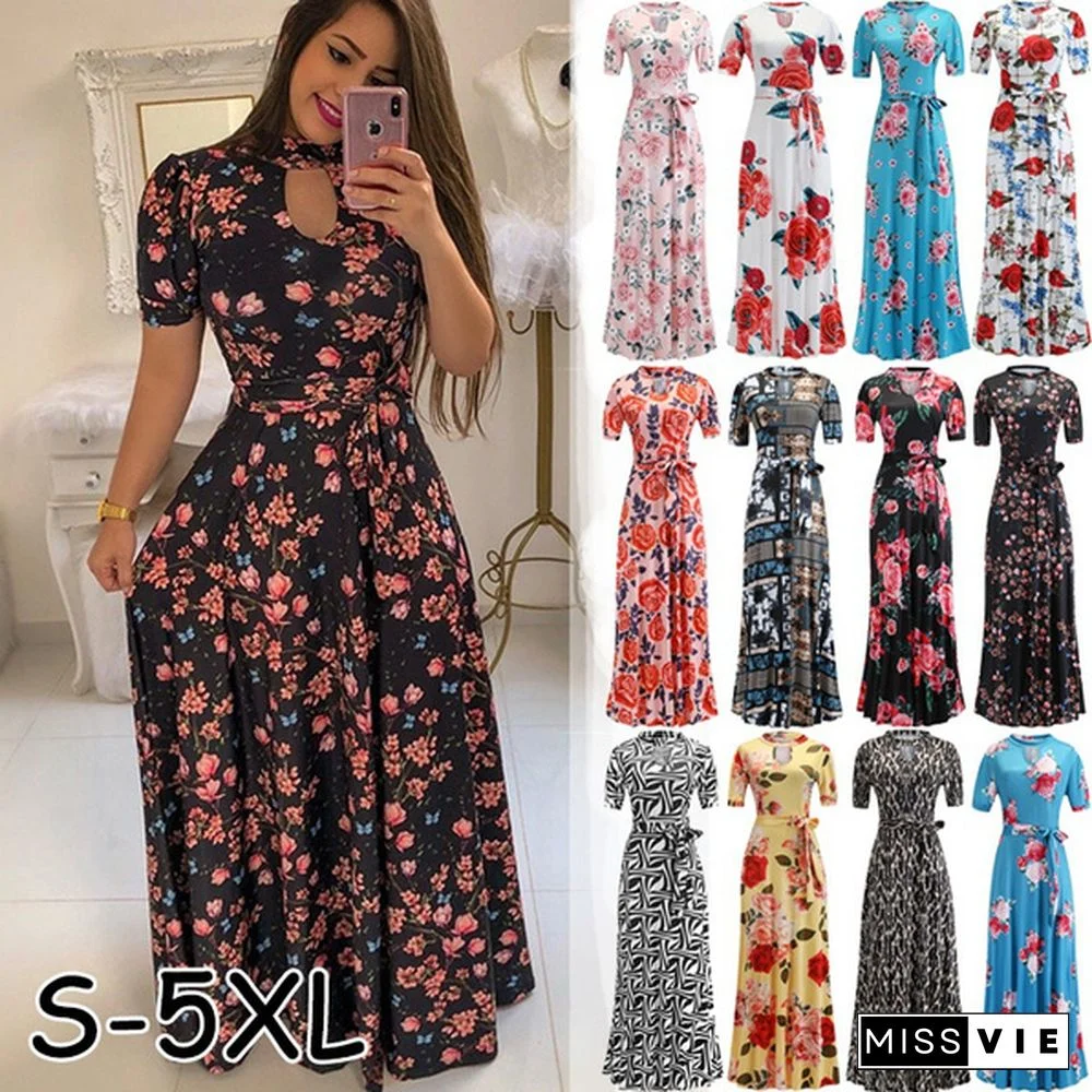 New Women's Party Dress Print Beach Skirt Spring Summer Elegant Dress Plus Size S-5xl