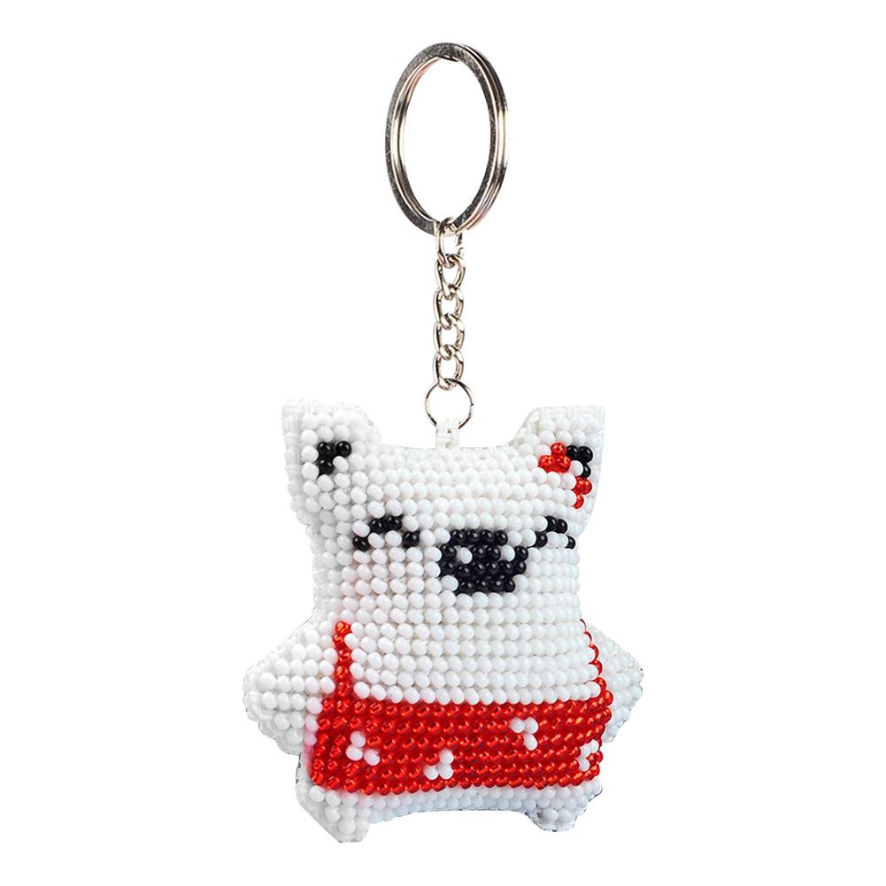 

Little White Pig - Bead Embroidery - Keychain, 501 Original