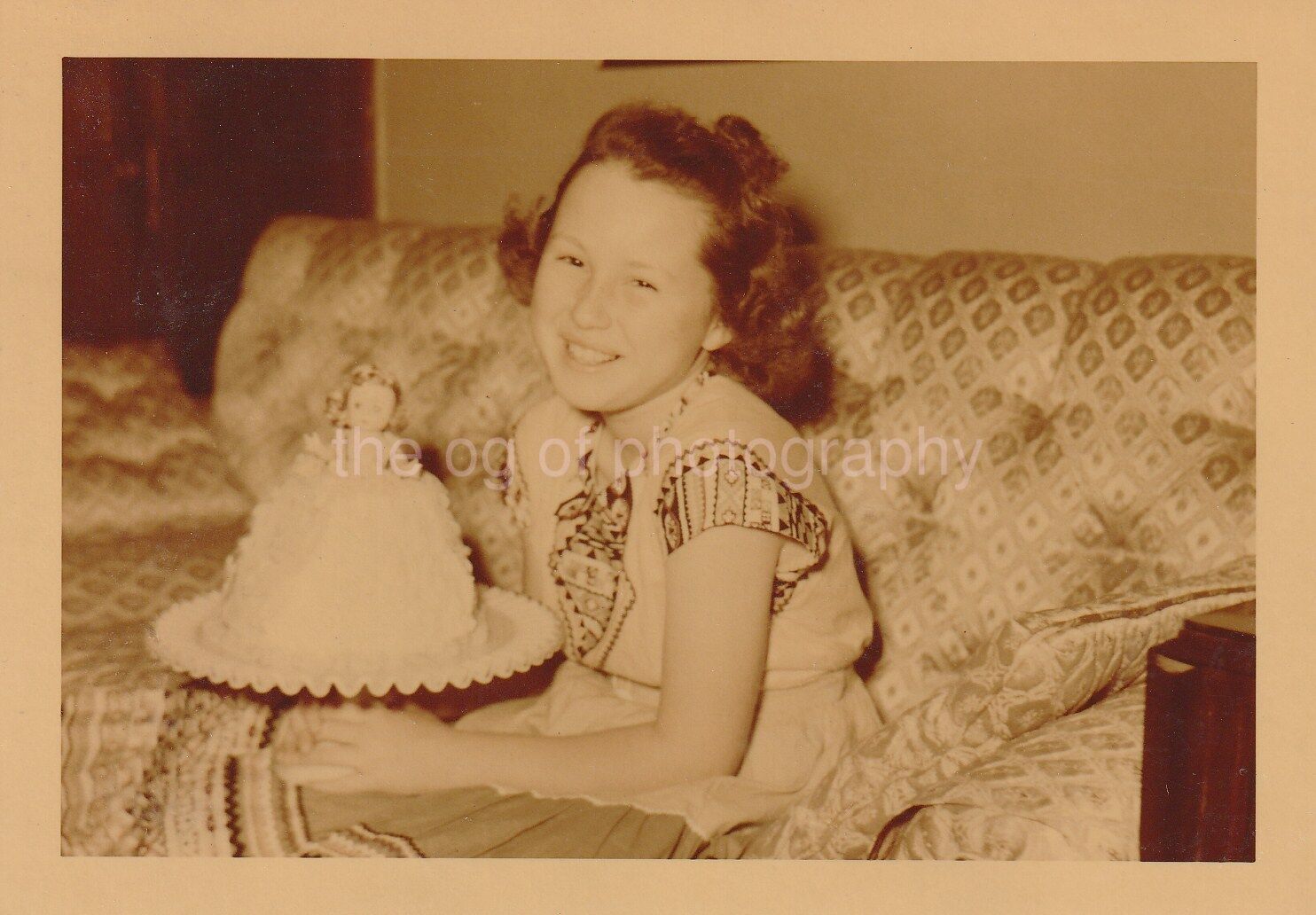 Cake Girl FOUND Photo Poster paintingGRAPH ColorOriginal Snapshot VINTAGE 91 26 Q