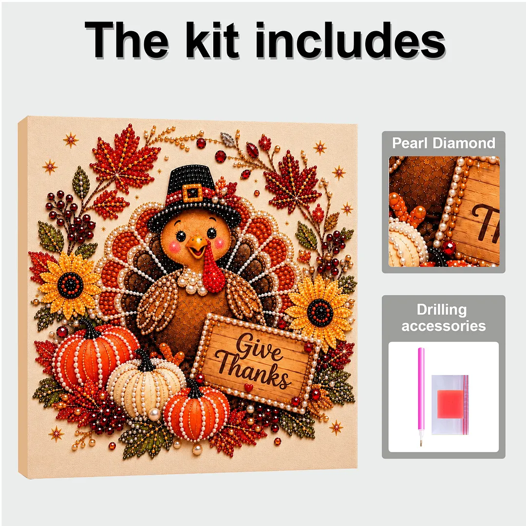 Framed Pearl Painting Kit Turkey Sunflower Decor 11.81x11.81in