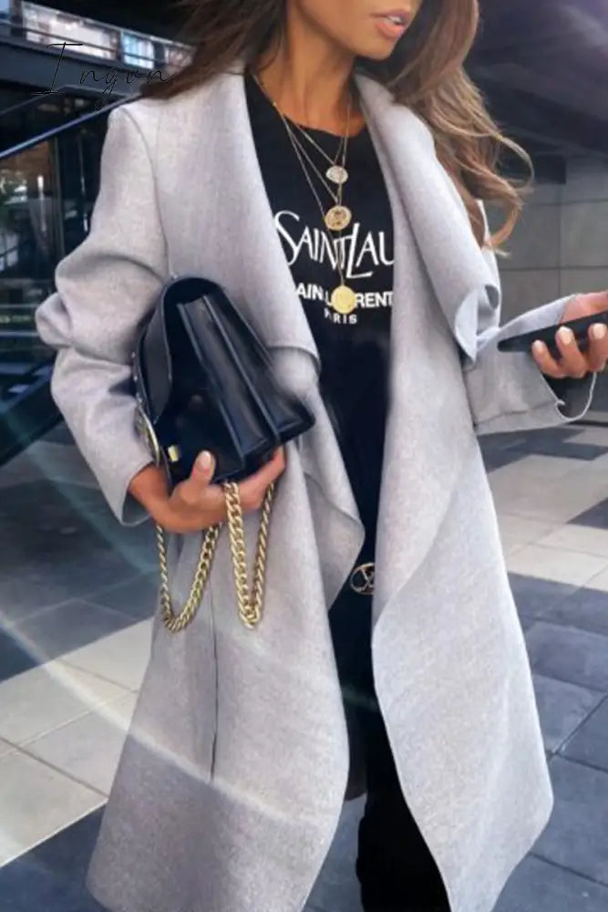 Ingvn - British Style Elegant Solid Bandage Turndown Collar Outerwear Grey / S Outerwear/Coats &