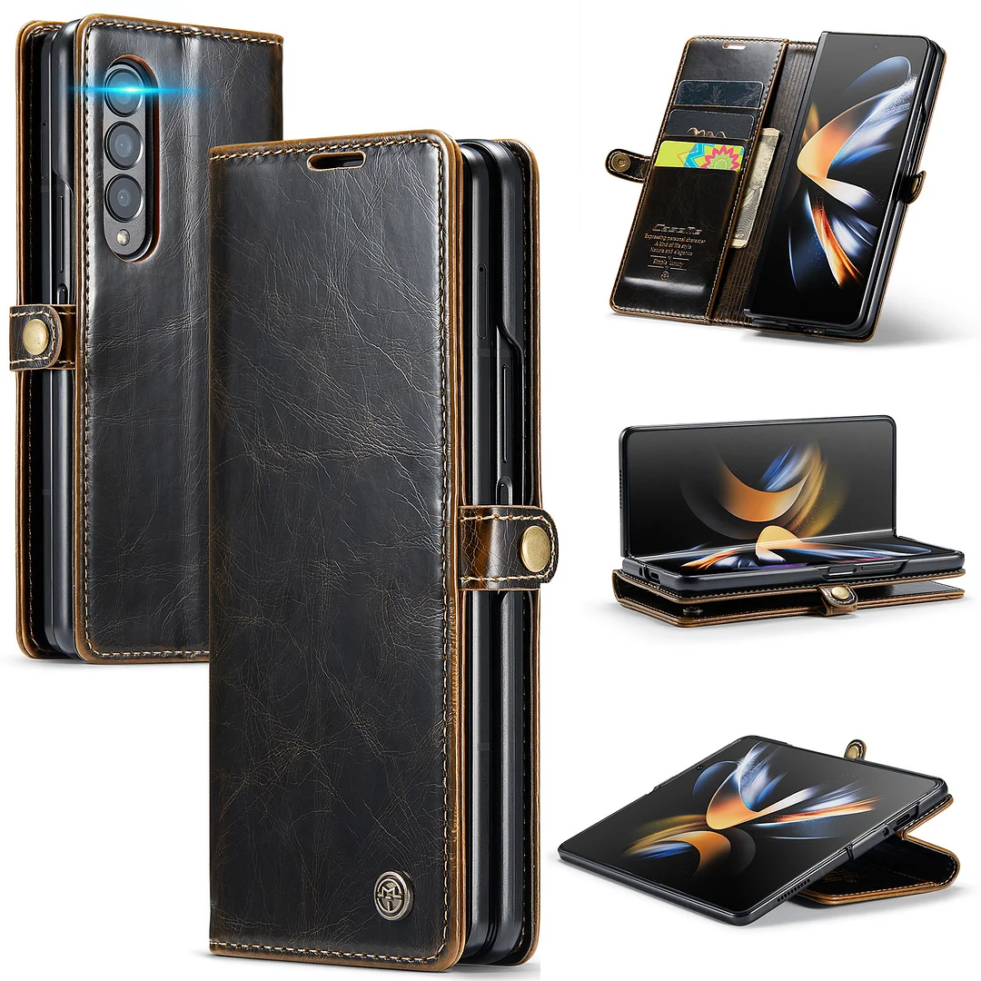 Luxury Retro Leather Wallet Phone Case With 3 Cards Slot,Phone Stand For Galaxy Z Fold3/Fold4/Fold5